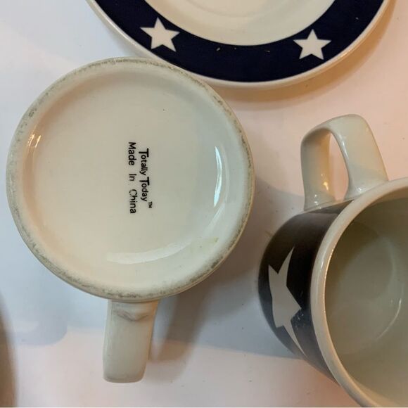 4 Totally Today Texas Flag Lone Star Cups Mugs Saucers White Blue Patriotic A11 - Picture 4 of 7